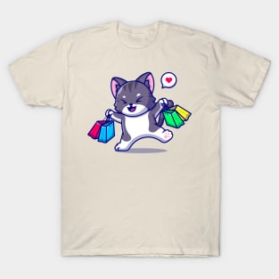Cute Cat Shopping Cartoon T-Shirt